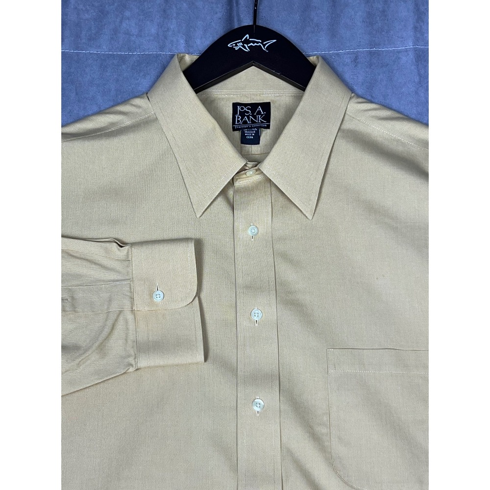 Jos. A. Bank Dress Shirt Mens 18.5 34 Antique Gold Traveler's Collection Cotton